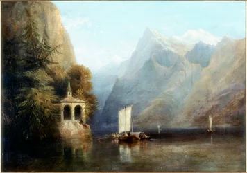 ウィリアム・テル礼拝堂のあるルツェルン湖、1844年